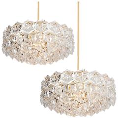 Pair of Big Stunning Faceted Crystal Five-Tier Chandeliers Kinkeldey, 1970