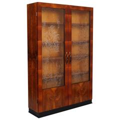 Italian Showcase Bookcase Art Deco in Walnut Burl Walnut, Osvaldo Borsani style