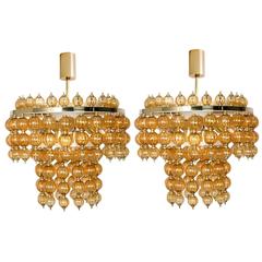 Pair of Big Amber colored Chandeliers, Germany, 1965 3