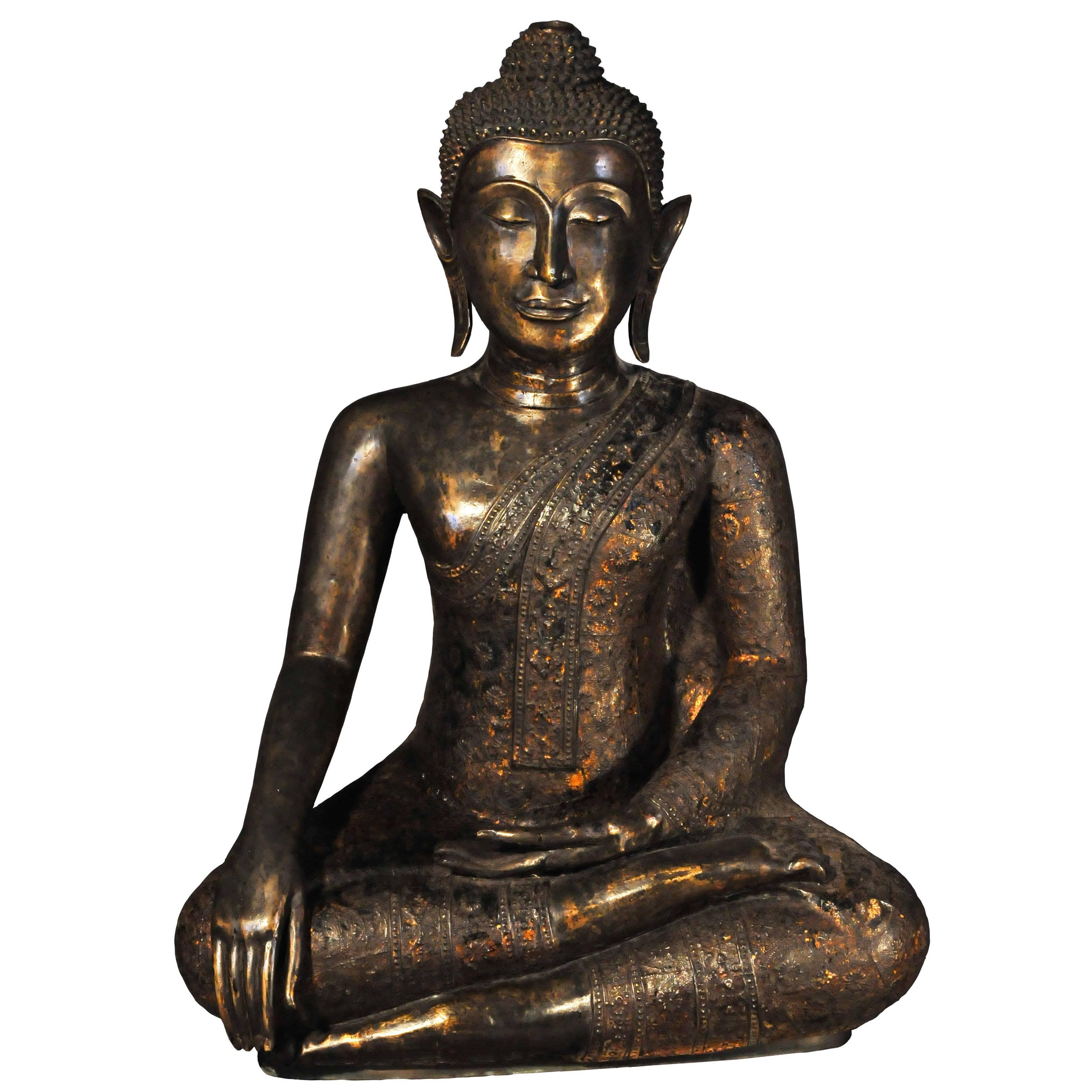 19th Century Bronze Virasana Buddha in Bhumisparsha Mudra, Thailand For Sale