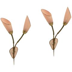 Pair of Functionalist Wall Lights in Brass and Glass, 1950s 12