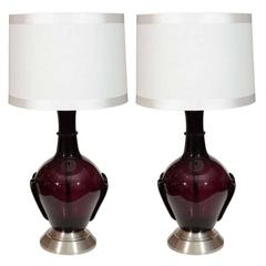 Pair of Amethyst Murano Glass Lamps