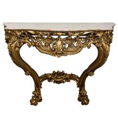 19th Century Italian Louis XV Style Console Table with Marble Top