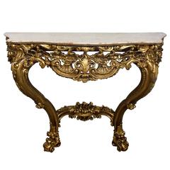 19th Century Italian Louis XV Style Console Table with Marble Top 1