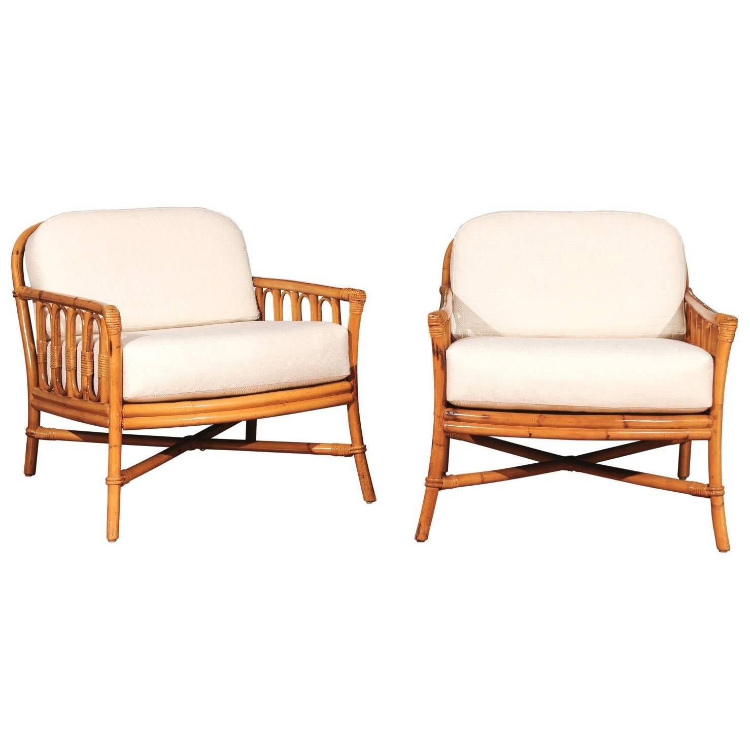 Decorative Pair of Restored Vintage Ficks Reed Loungers