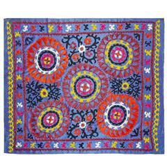 Uzbek Large Embroidered Blue Suzani Textile