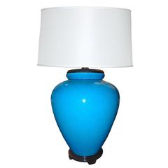 Vintage Chinoiserie Oversized Ceramic Turquoise Table Lamp