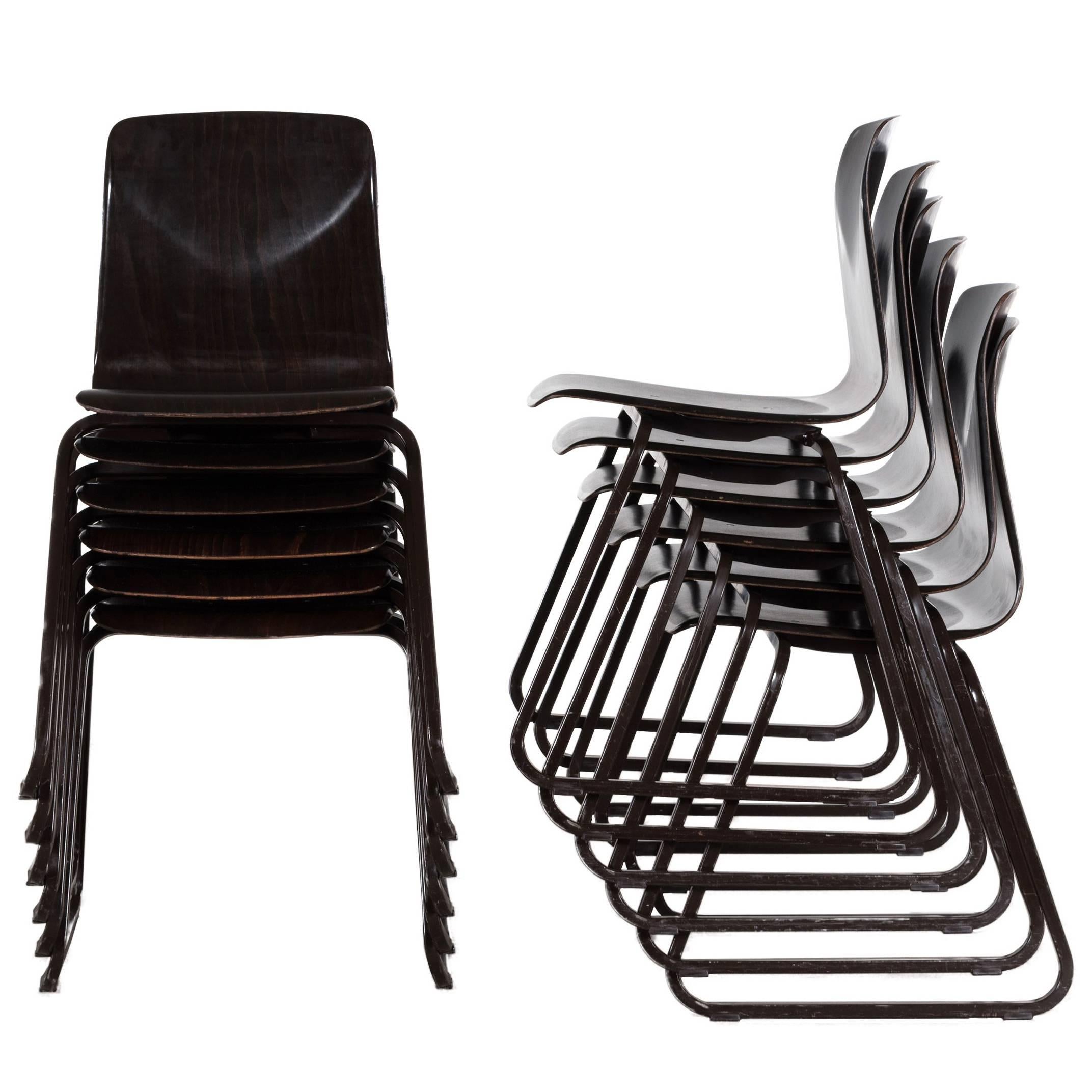Multiple Galvanitas Industrial Stackable Plywood Chairs S23, Netherlands