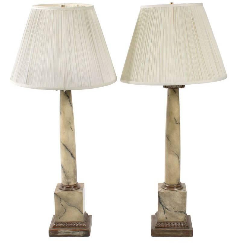 Faux Marble Column Lamps