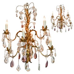 Excellent Pair of Tole and Crystal Chandeliers