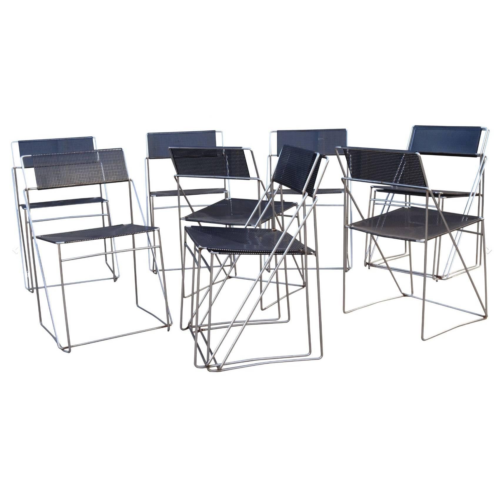 Set of Ten Metal Dining Chairs For Sale
