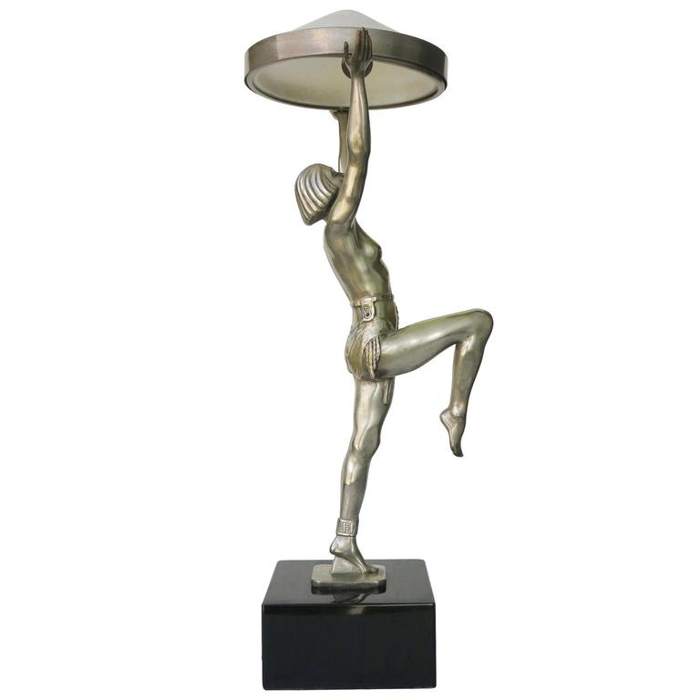 Guerbe Le Verrier Style Nude Egyptian Lamp w/ Marble Base 