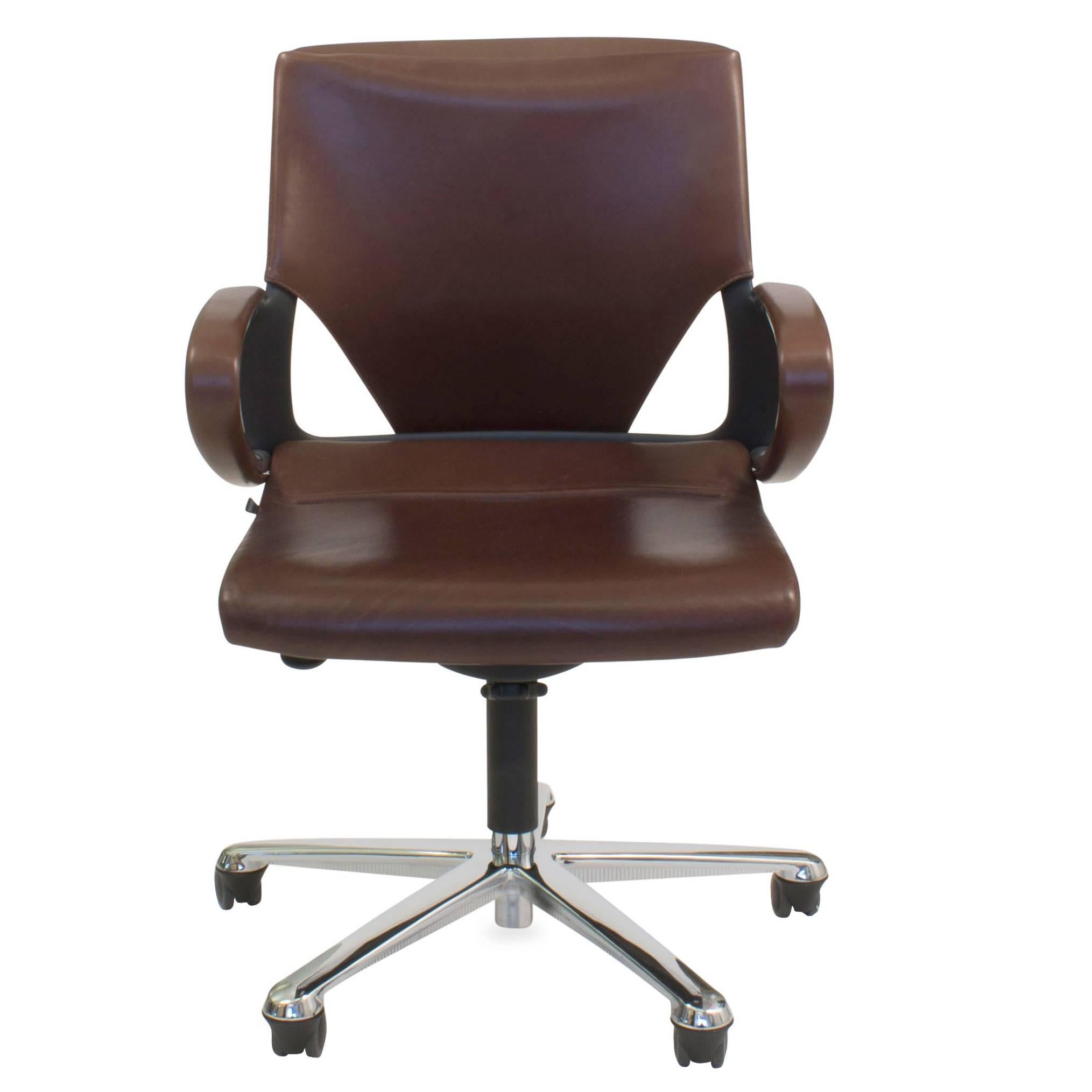 Brown Leather Modus 283/7 Office Swivel Task Chair for Wilkhahn, Germany For Sale