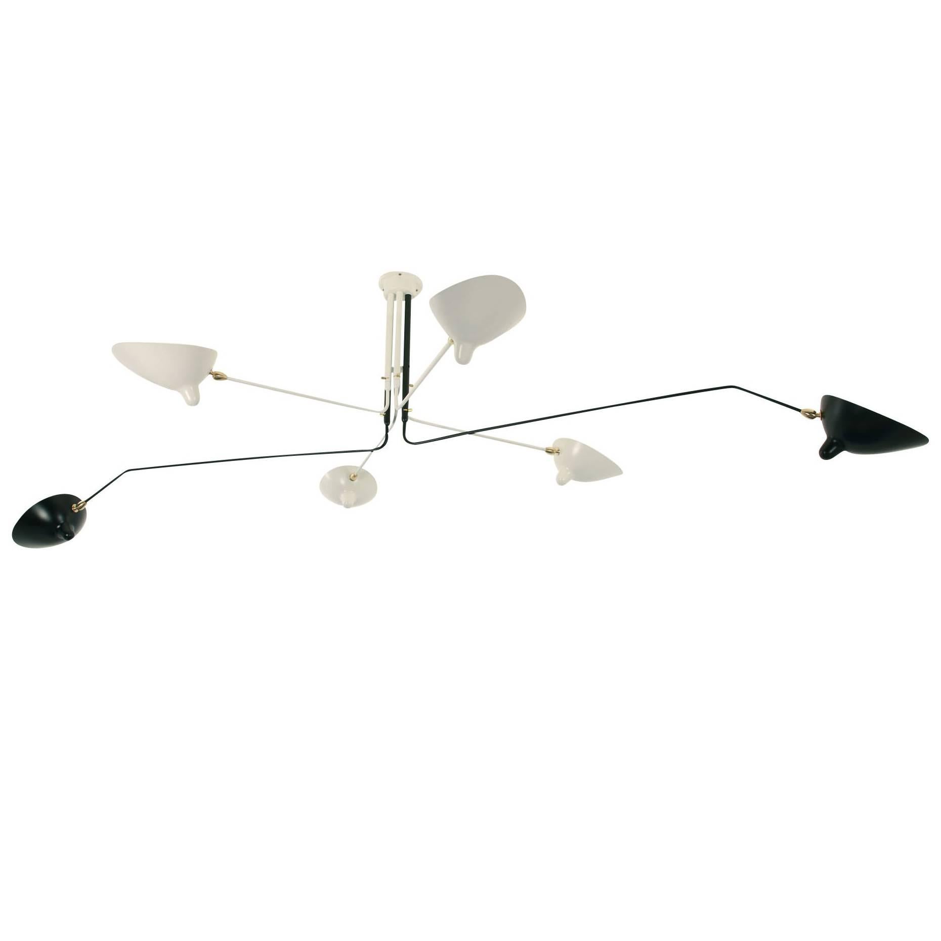 Serge Mouille Six Rotating Black and White Arms Ceiling Sconce Lamp