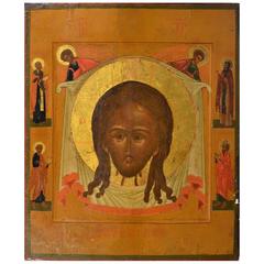 19th Century Antique Russian Orthodox Icon the Holy Face