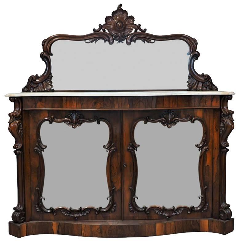 Antique Serveur en bois de rose à plateau de marbre et miroir en vente