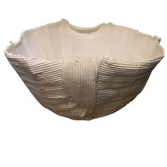 White Corrugated Ceramic Bowl, Italy, Contemporary
