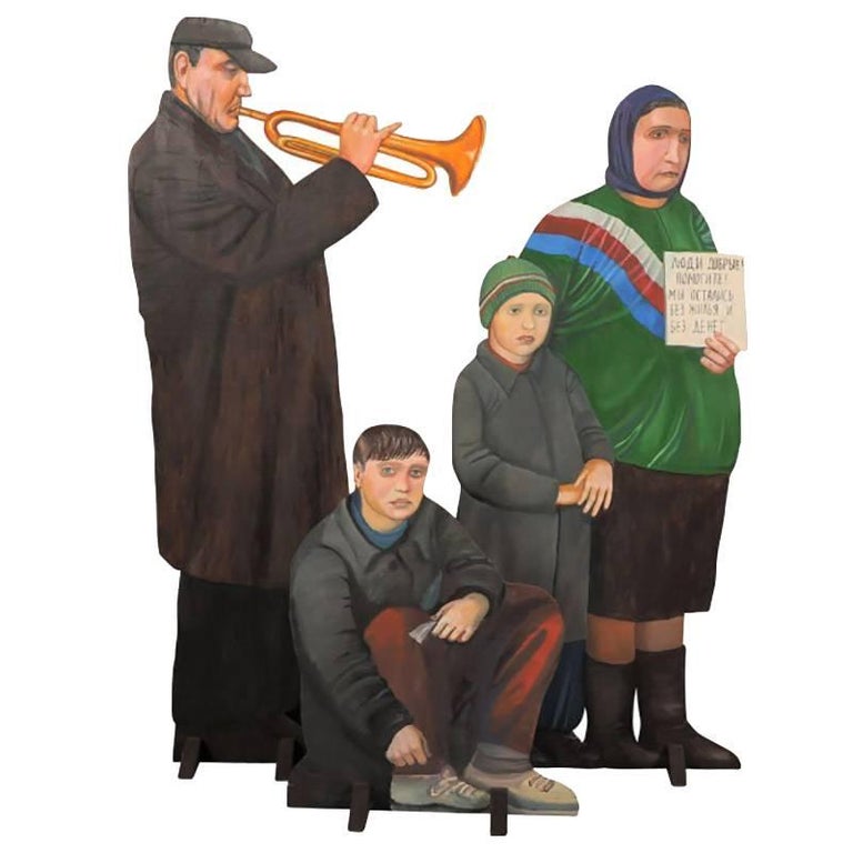 Tatyana Nazarenko Life-Sized Painted Wooden Props of a Russian Family For Sale