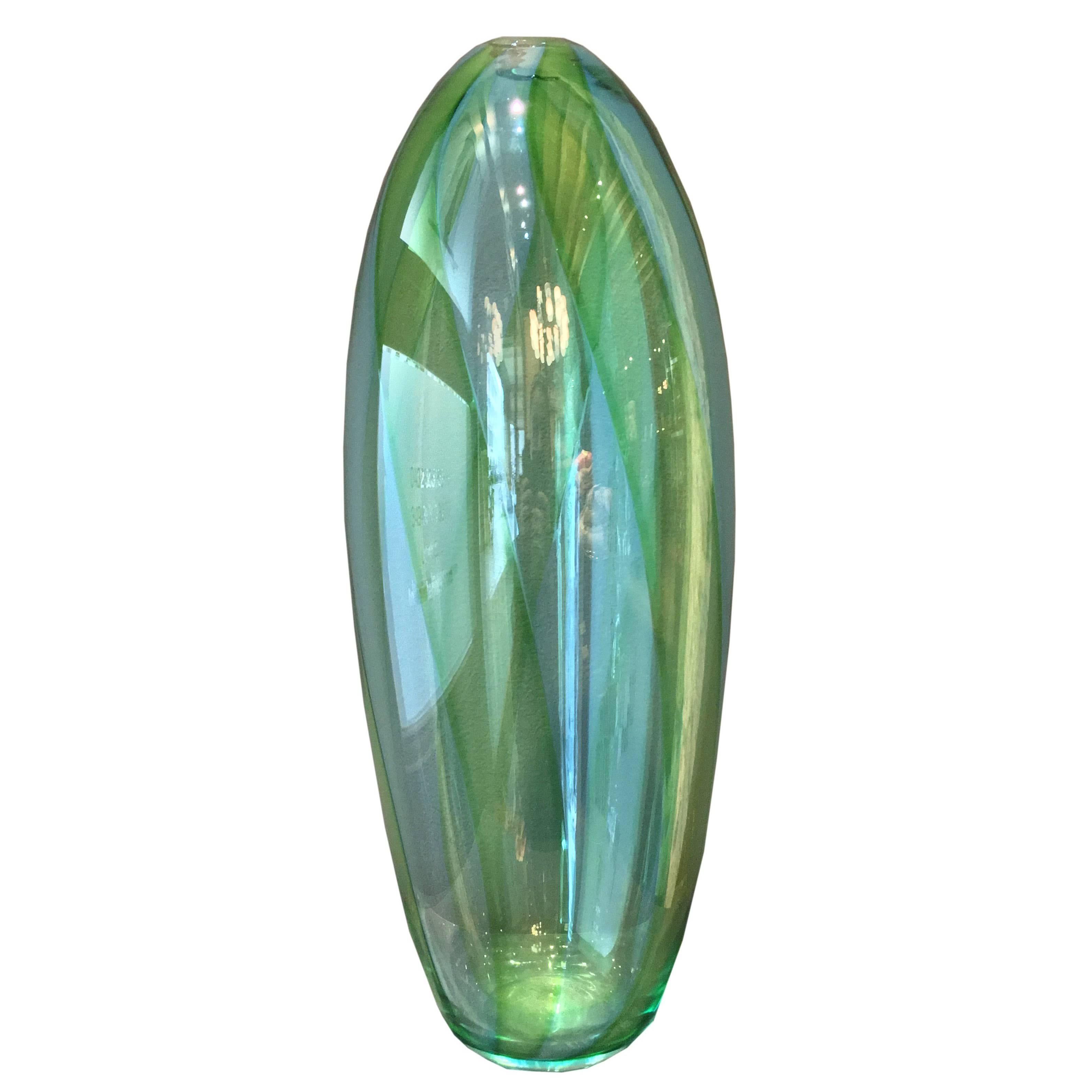 Formia Murano Venice Vintage Light Green Blue Blown Glass Vase, 20th Century For Sale