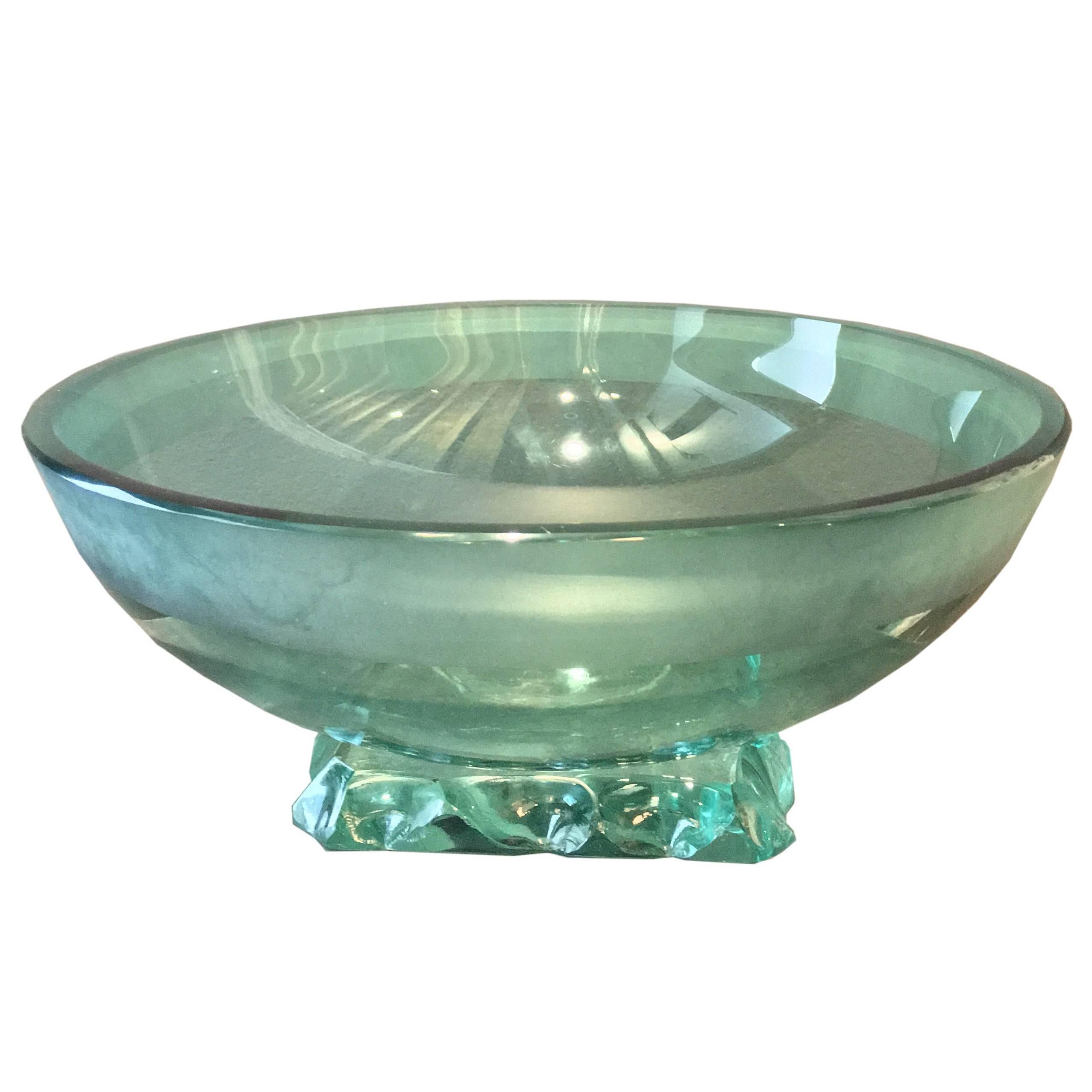 Fontana Arte Pietro Chiesa Green Glass Vintage Bowl, 20th Century For Sale