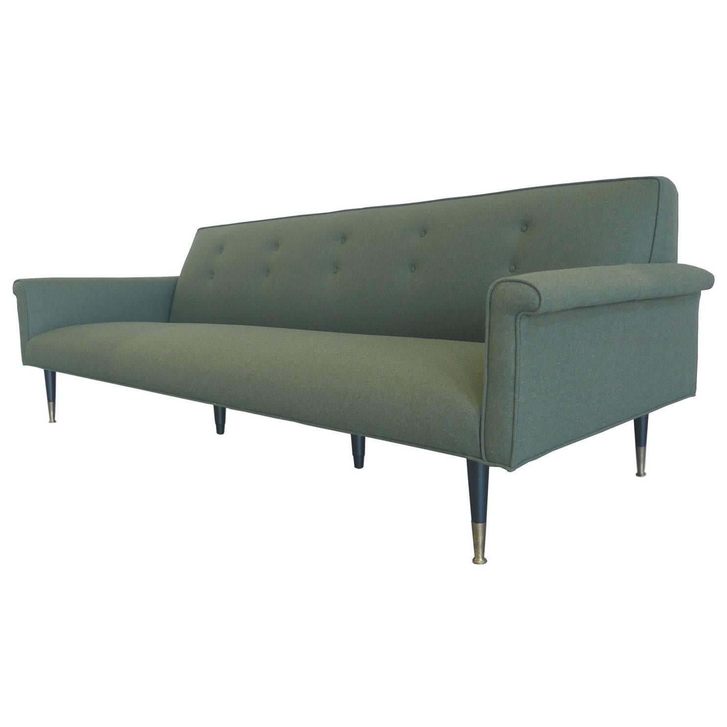 1960s Reupholstered Green Wool Sofa in the Style of Edward Wormley