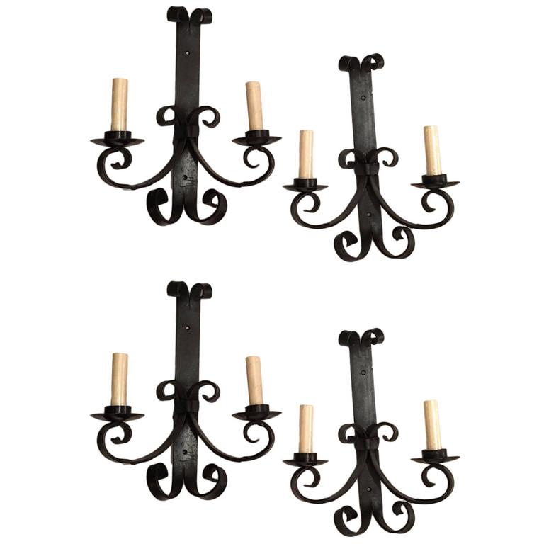 Set of Four Black Wrought Iron Sconces For Sale at 1stdibs