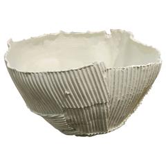 White Corrugated Ceramic Bowl, Italy, Contemporary