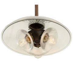 Antique Holophane Industrial Pendant with Three-Light Benjamin Cluster, circa 1908
