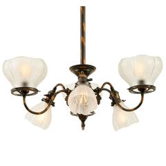 Transitional Six-Light Chandelier with Japanned Copper Finish, circa 1905