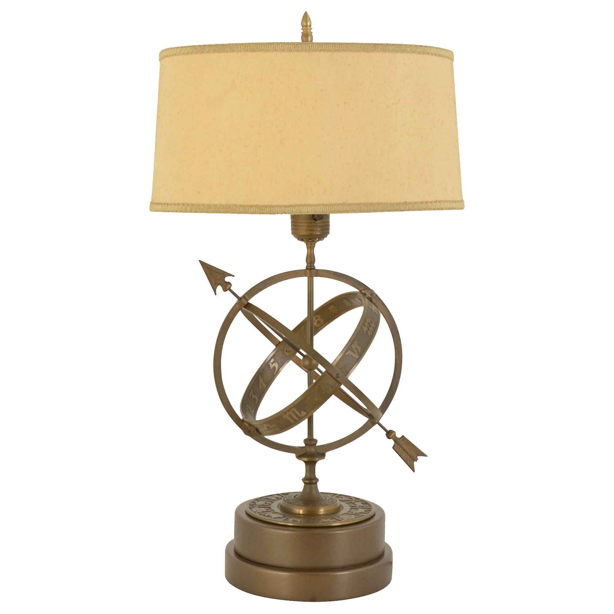Mid-Century Bronze Astrological Armillary Lamp, circa 1940s For Sale