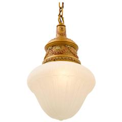 Ornate Classical Revival Plaster Pendant with Acorn Shade, circa 1925