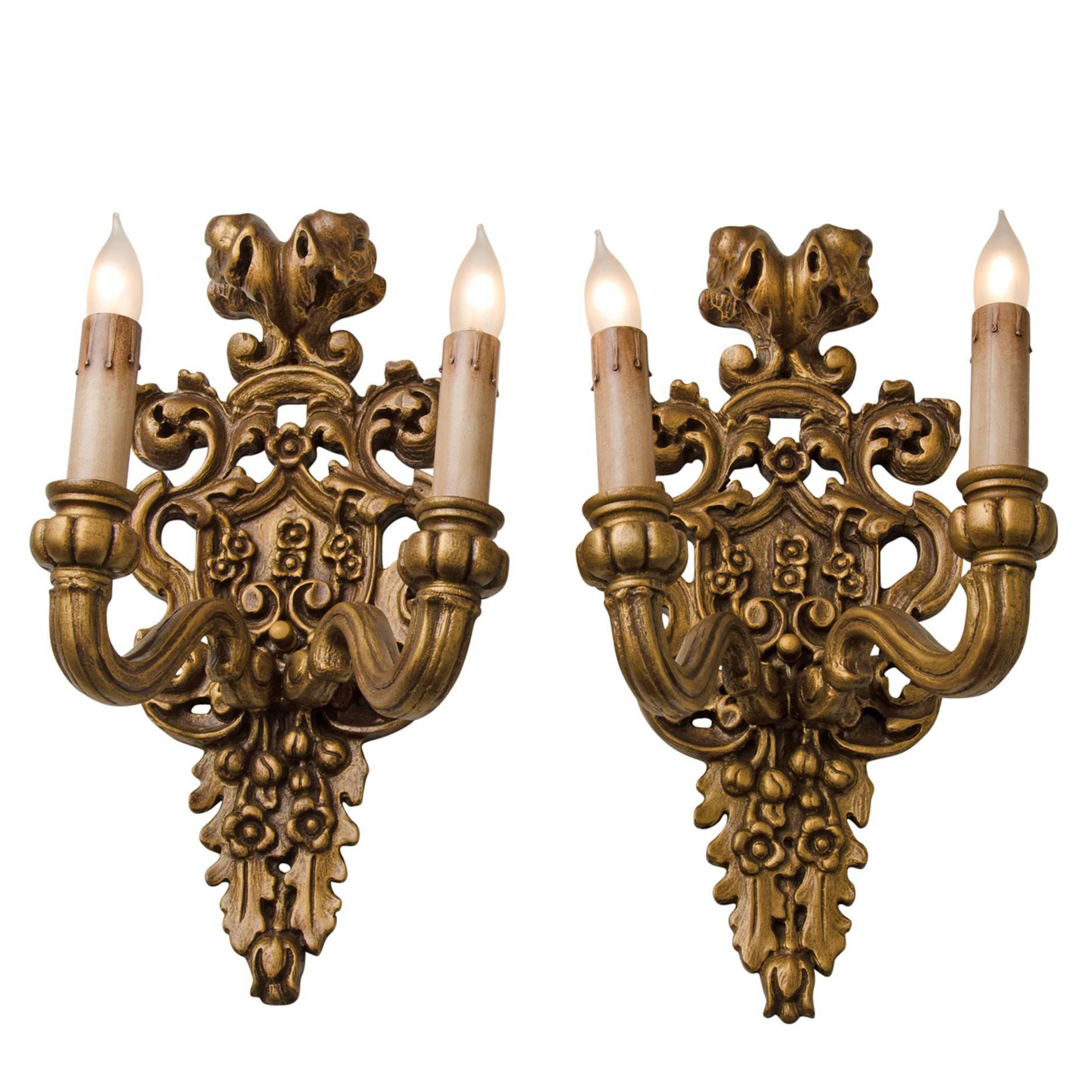 Pair of Carved Classical Revival Candle Sconces, circa 1910s For Sale