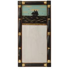 Captain's Mirror with Reverse Painted Scene, circa 1820s