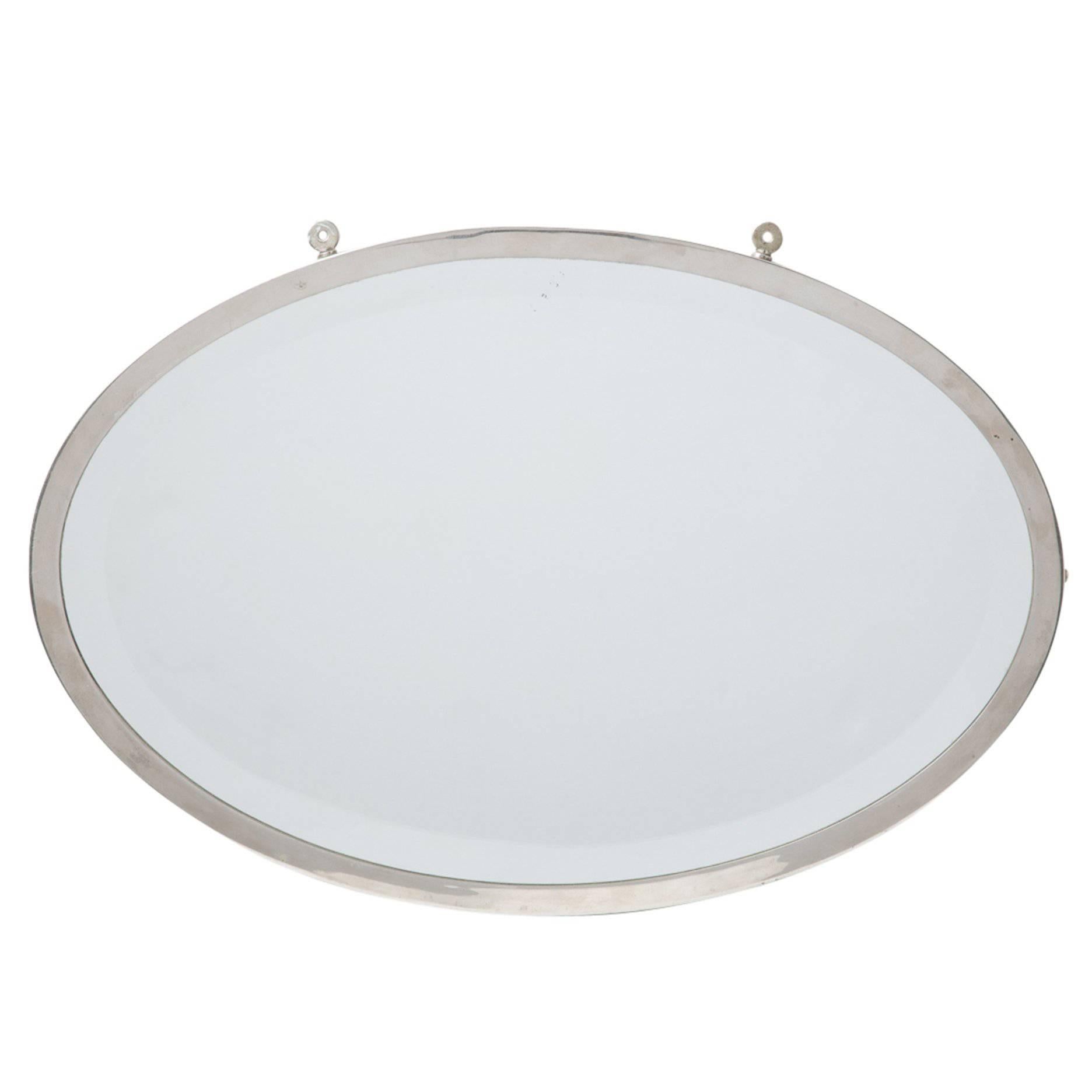 Nickel-Plated Oval Mirror with Beveled Edge, circa 1910s