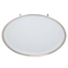 Antique Nickel-Plated Oval Mirror with Beveled Edge, circa 1910s