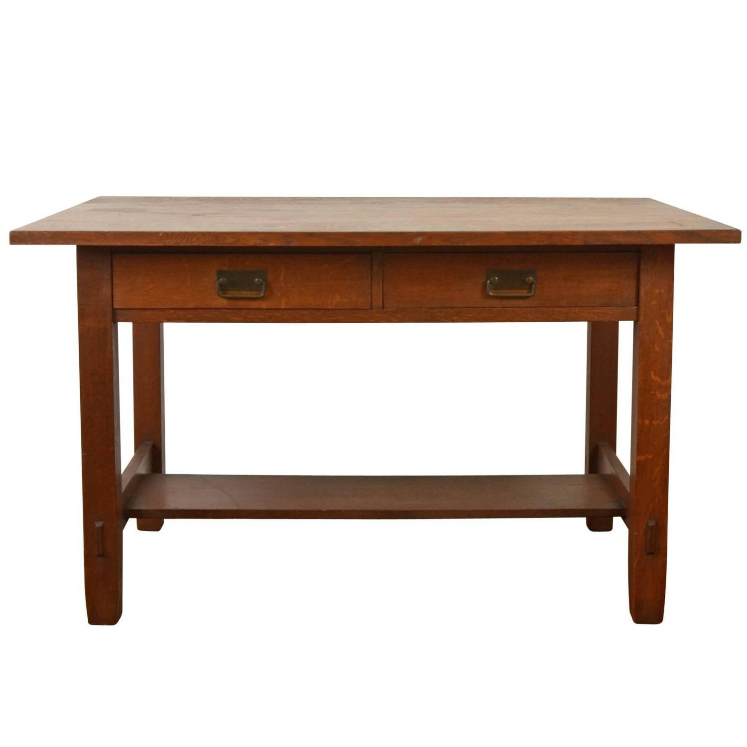Mission Oak Round Dining Table By Gustav Stickley At 1stdibs Solid Oak Stickley Style Library Desk Circa 1910
