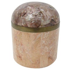 Maitland Smith Tessellated Marble and Mother-of-Pearl Canister