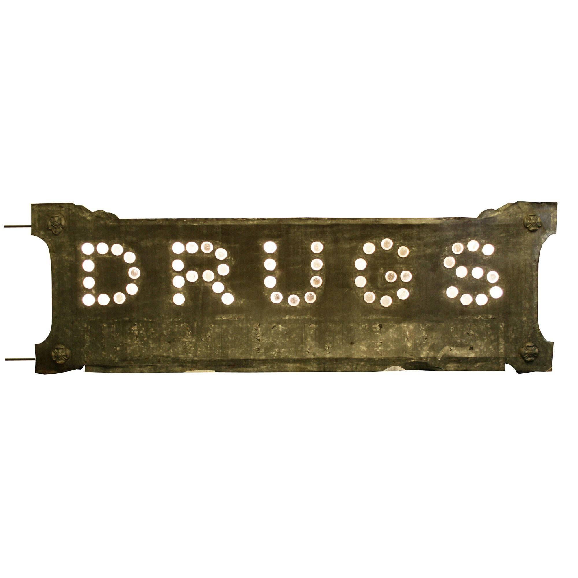 Double-Sided Glass Cat's Eye "DRUGS" Sign, circa 1900
