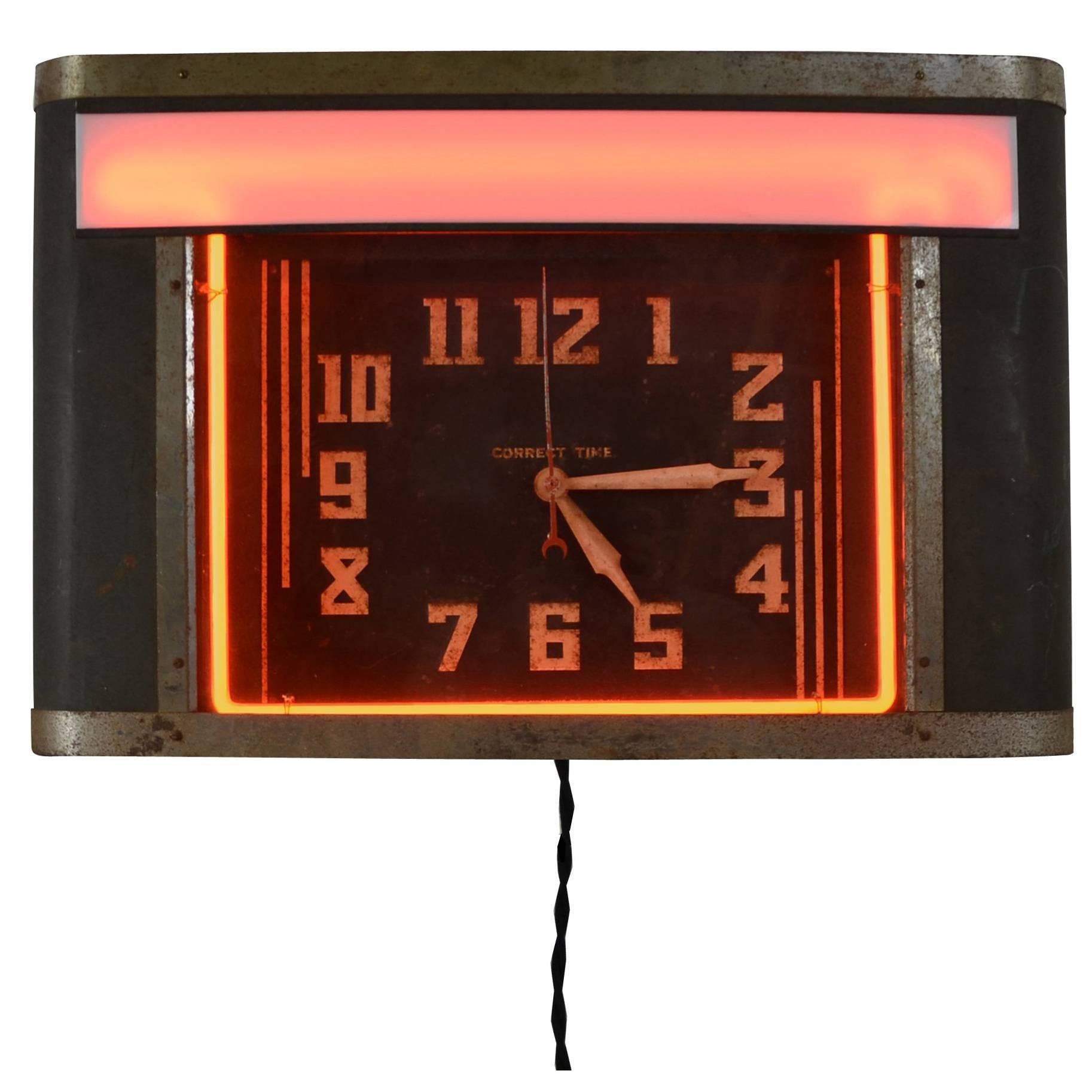 Vintage Correct Time Neon Clock, circa 1930s