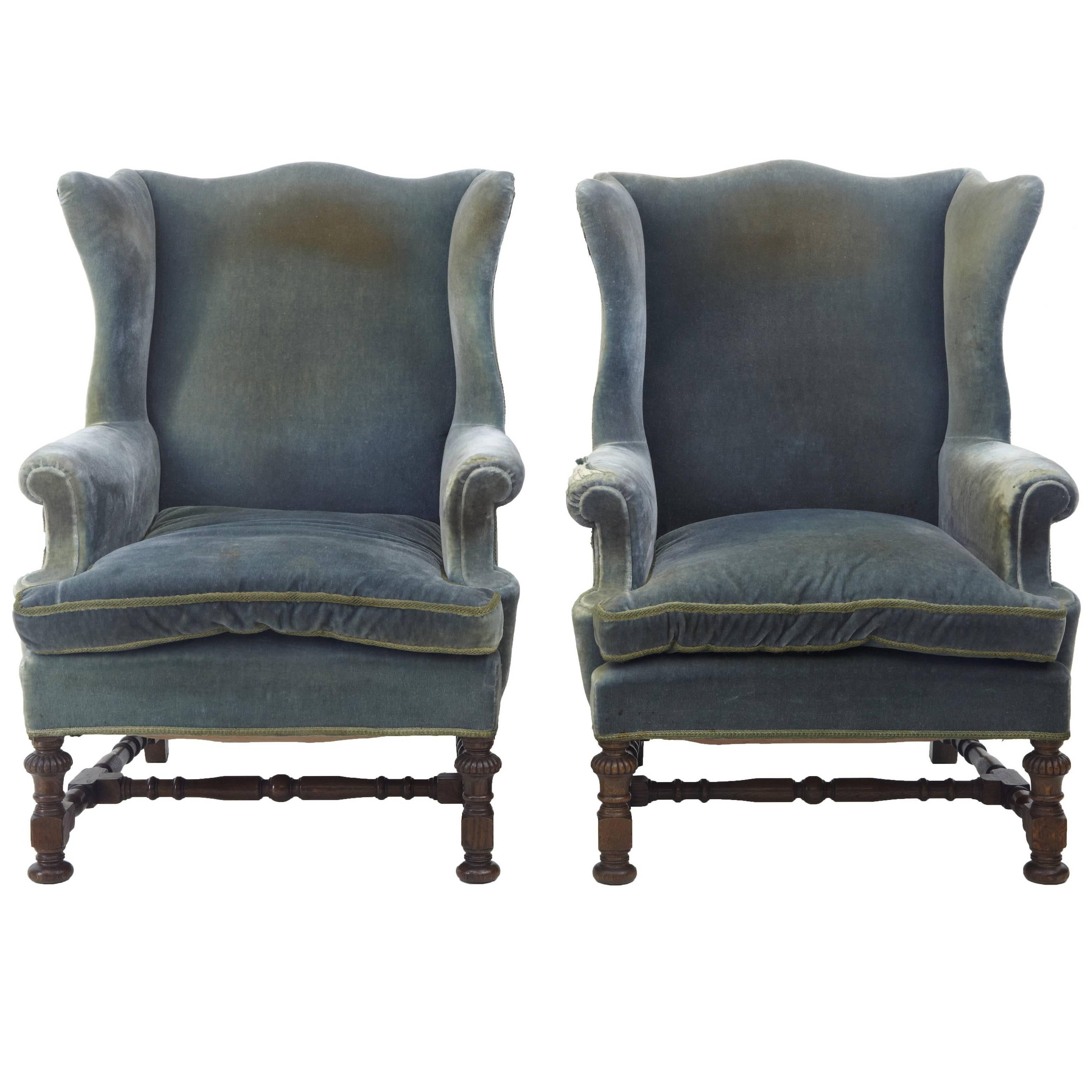 Pair of 19th century Oak Frame Wing Back Armchairs