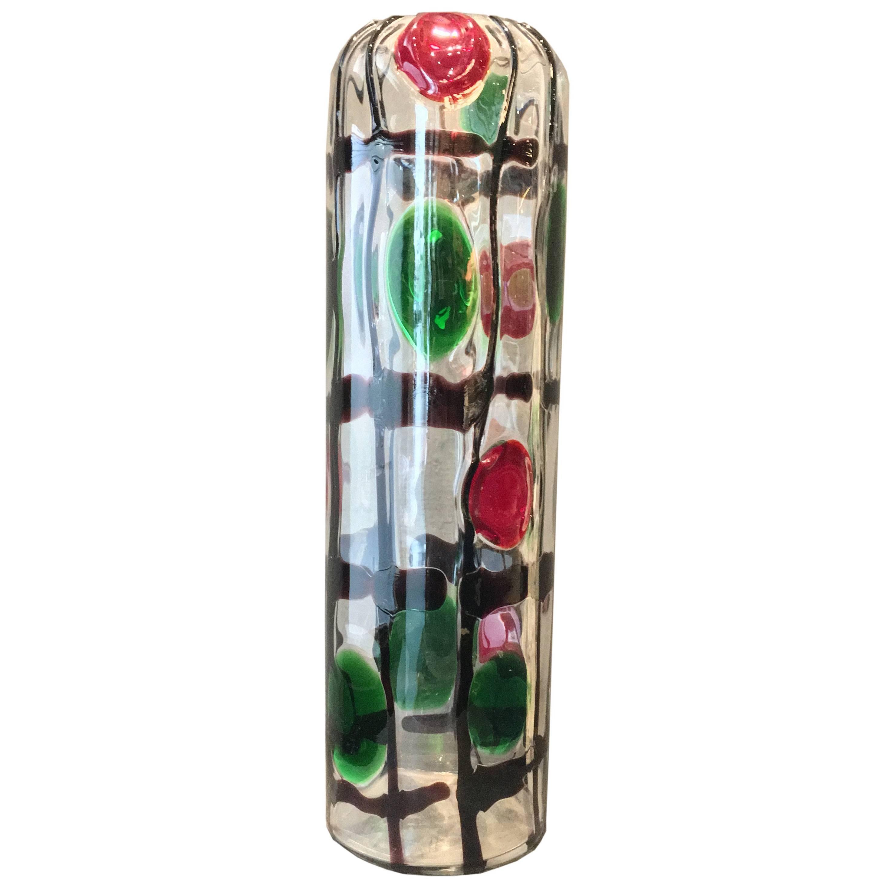 Formia Murano Venice Vintage Arlecchino Blown Glass Vase, 1980 Period For Sale