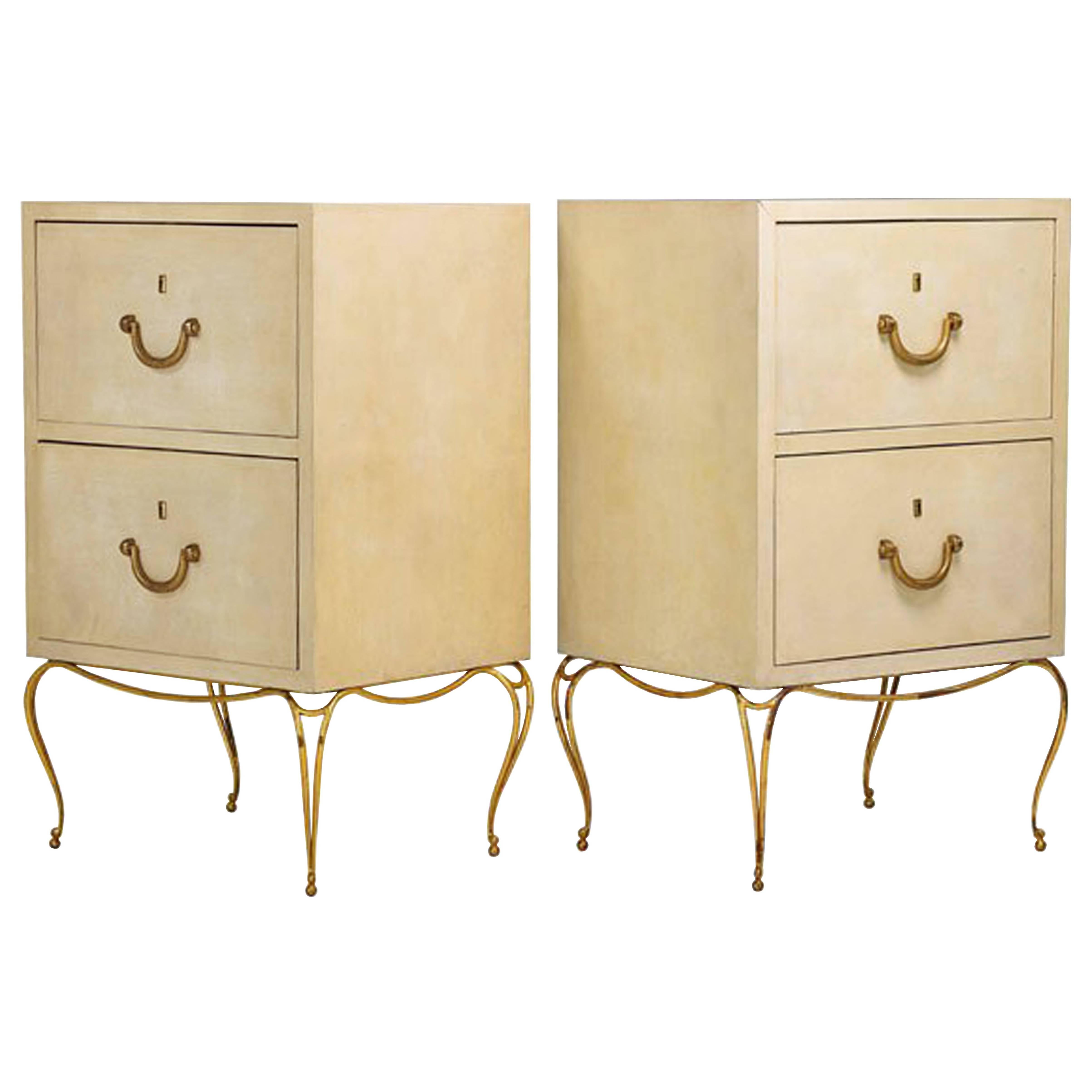 Pair of French Parchment and Gilt Bronze Cabinets For Sale
