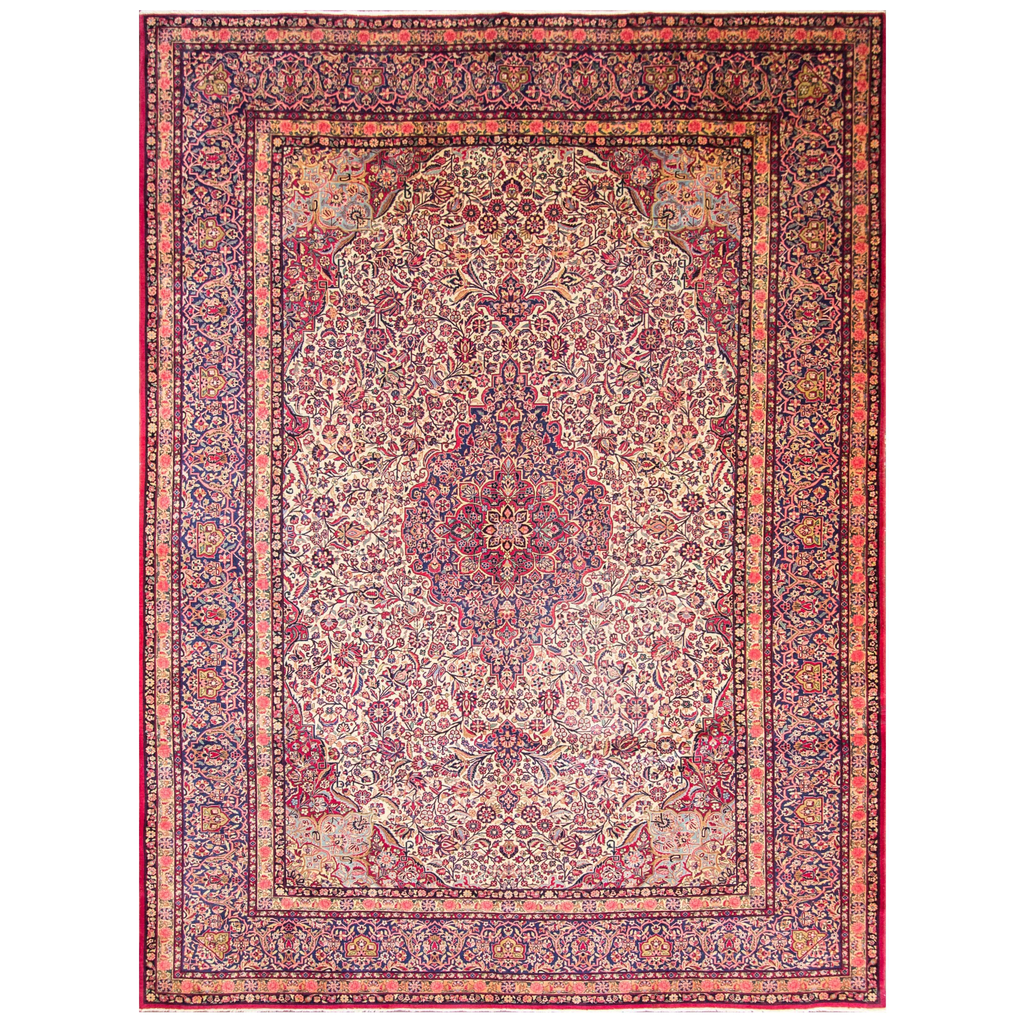 Antique Persian Dabbir Kashan Carpet For Sale