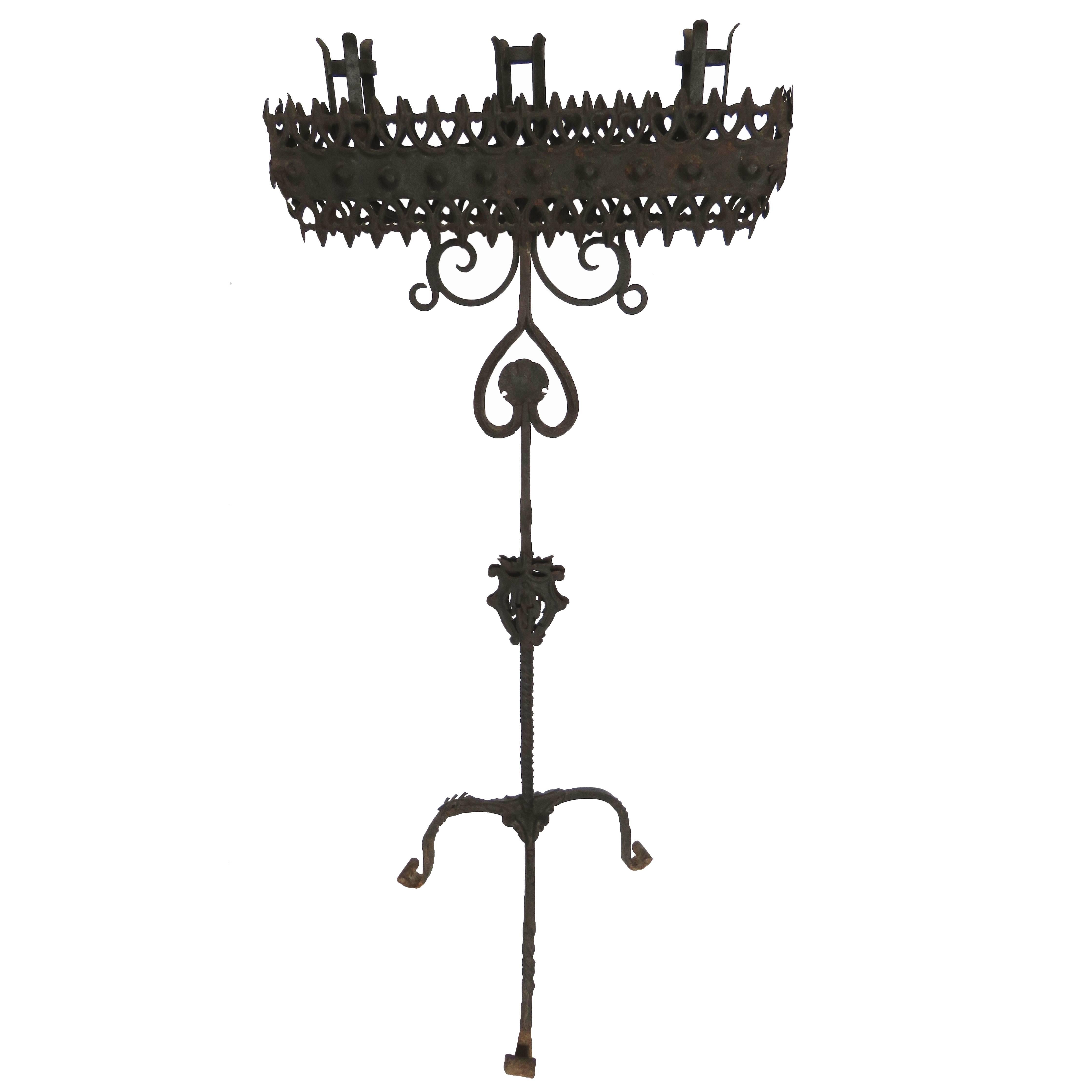 18th Century Brought Iron Torchère Floor Lamp For Sale