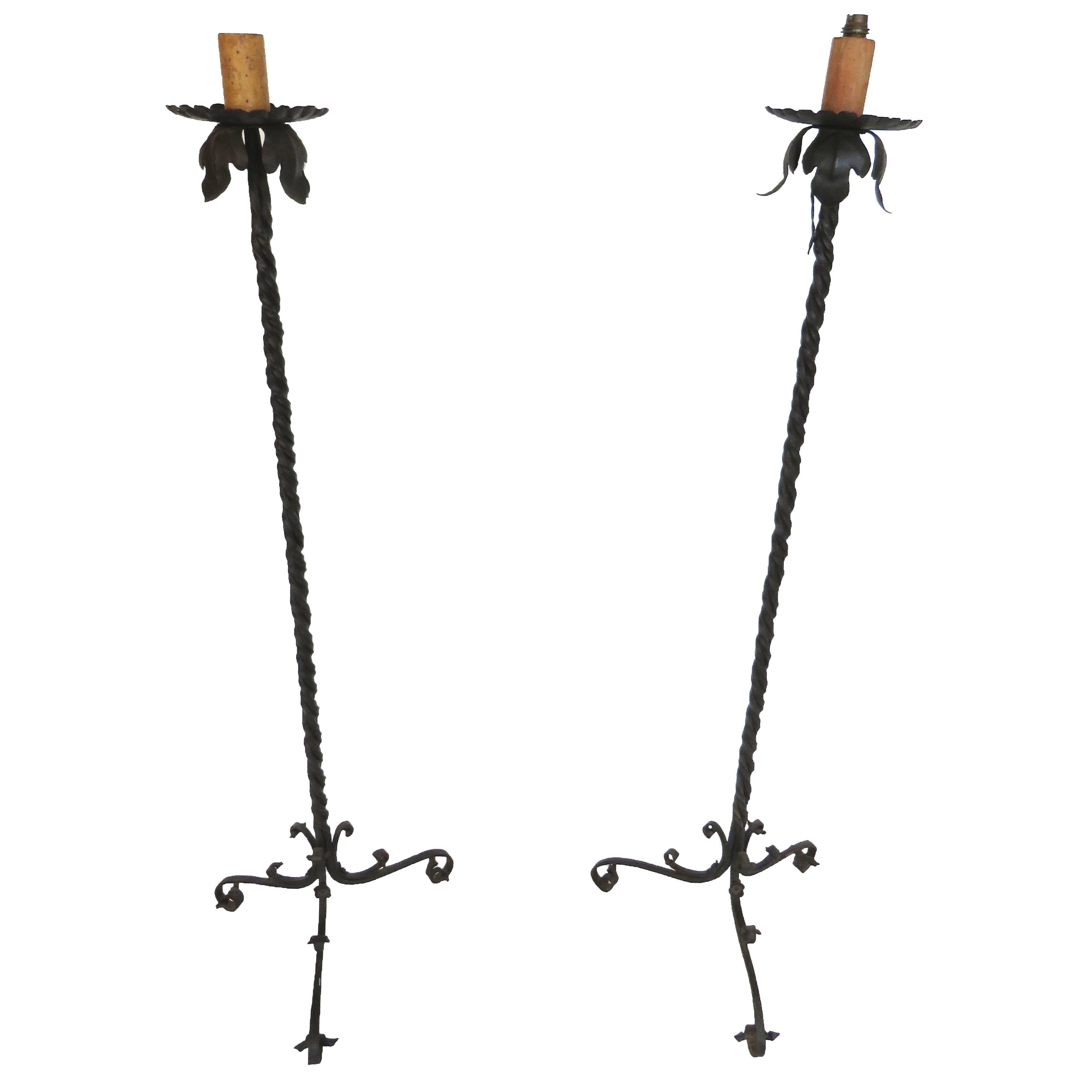 19th Century Pair of Renaissance Style Floor Iron Lamps For Sale