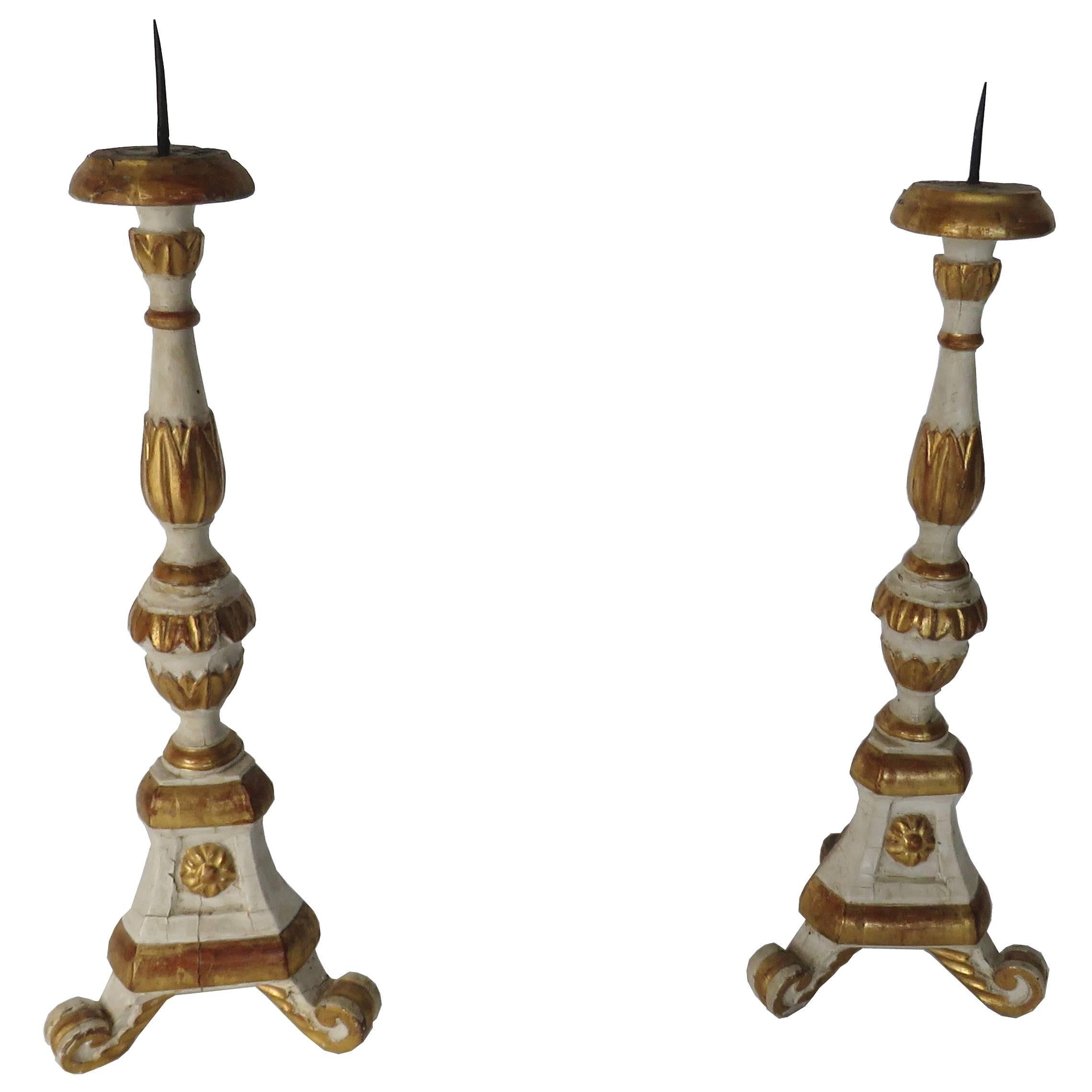 18th Century Pair of Polychromed Church Prickets or Candlesticks For Sale