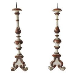 18th Century Pair of Polychromed Church Prickets or Candlesticks