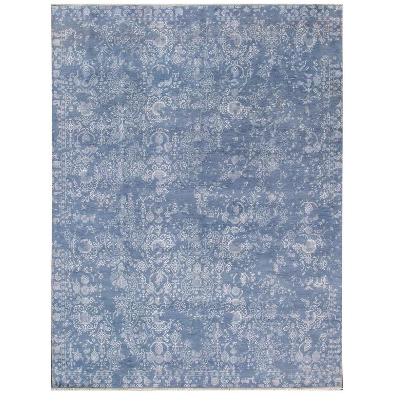 21st Century Modern Transitional Blue/Ivory Indian Rug For Sale at 1stDibs