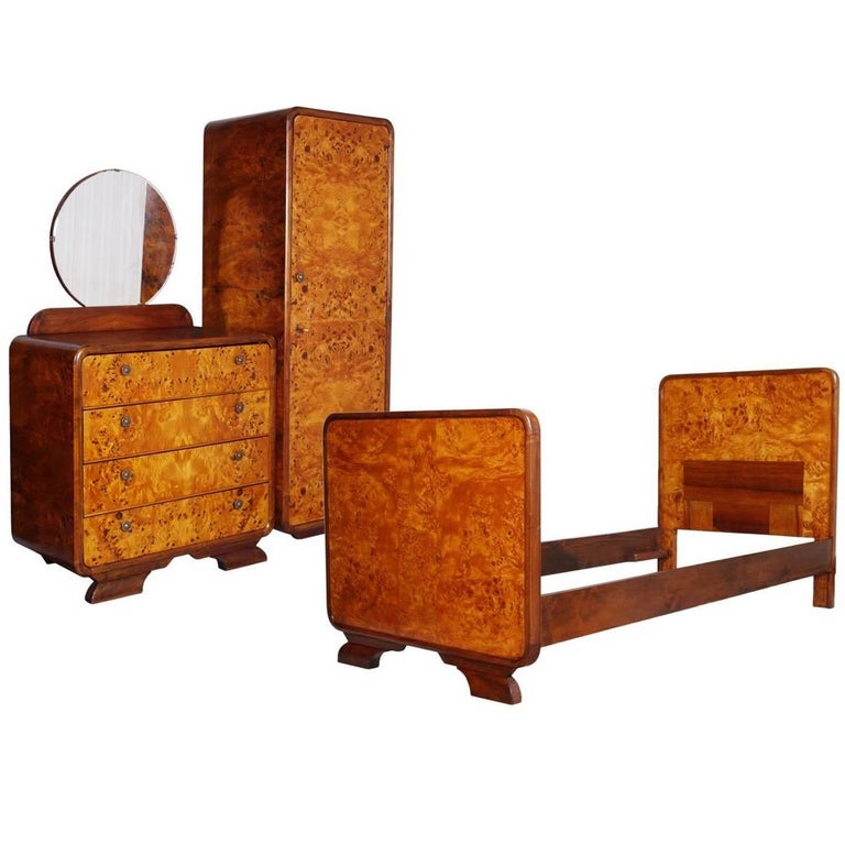 Art Deco Bedroom Set By Osvaldo Borsani Birch And Walnut Burl Period 1930s