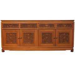 Ornately Carved Solid Teak Cabinet or Credenza